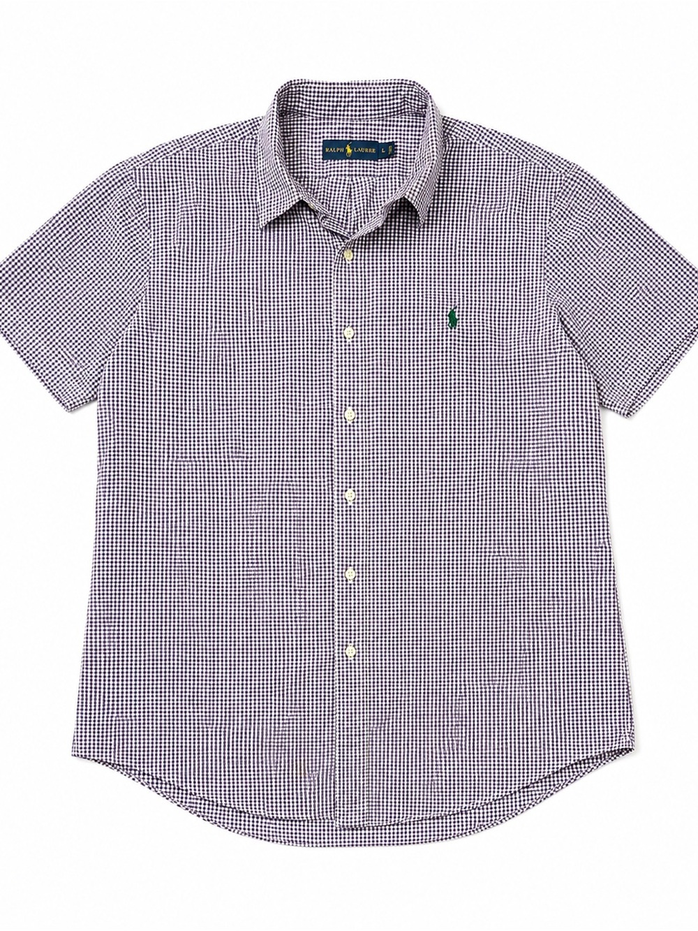 Ralph Lauren Navy and White Gingham Short-Sleeve Button-Down Shirt